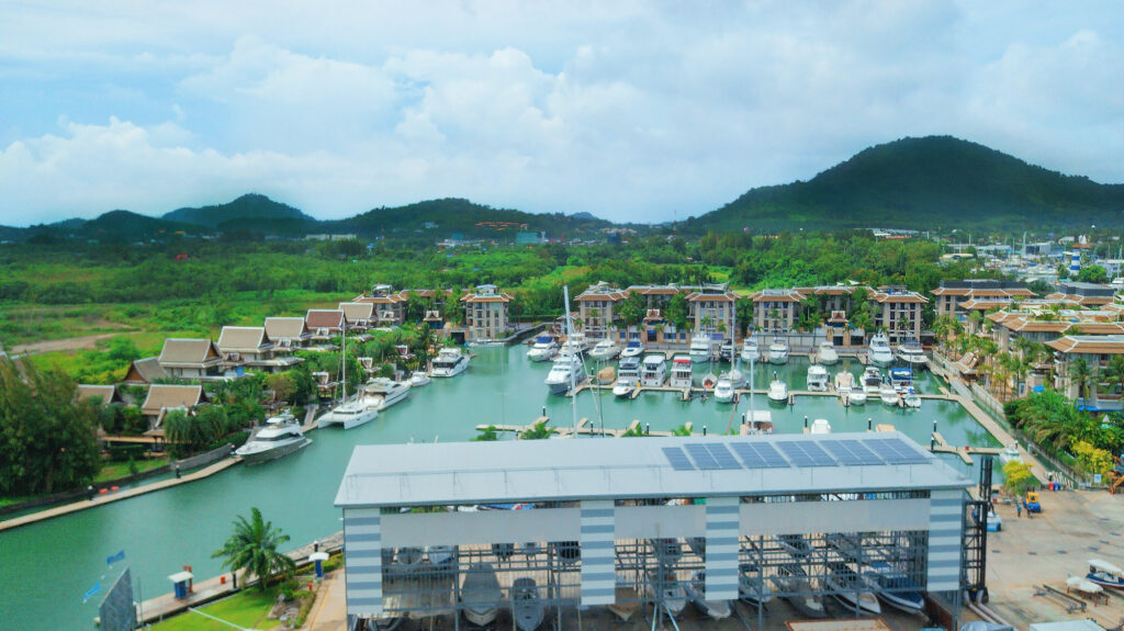 Solar panels on rooftop of Royal Phuket Marina’s dry-stack storage