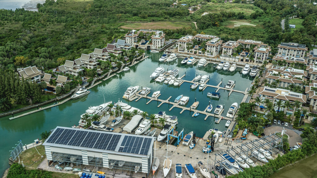 Solar panels on rooftop of Royal Phuket Marina’s dry-stack storage