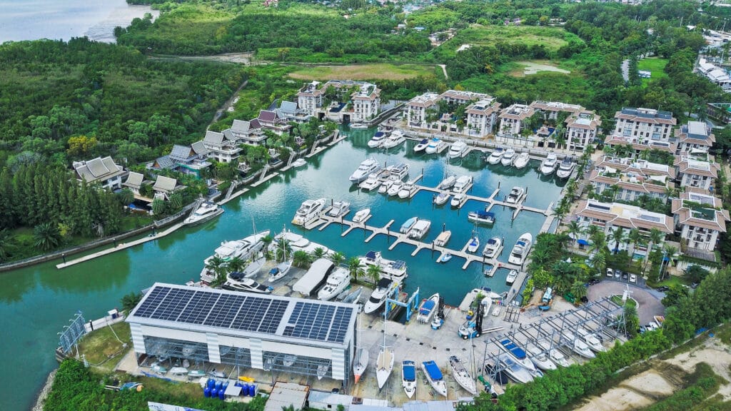 Sustainability Marina with Solar Cell - Drone Shot