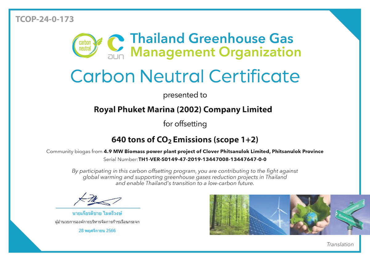 Royal Phuket Marina - Carbon Neutral Certificate 2023